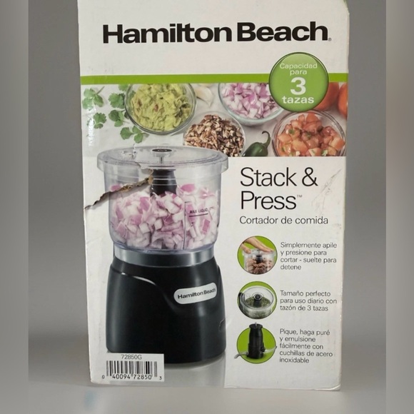 New Hamilton Beach Stack & Press 3 Cup Chopper Mini Food Processor 72850 Sealed - Picture 3 of 5